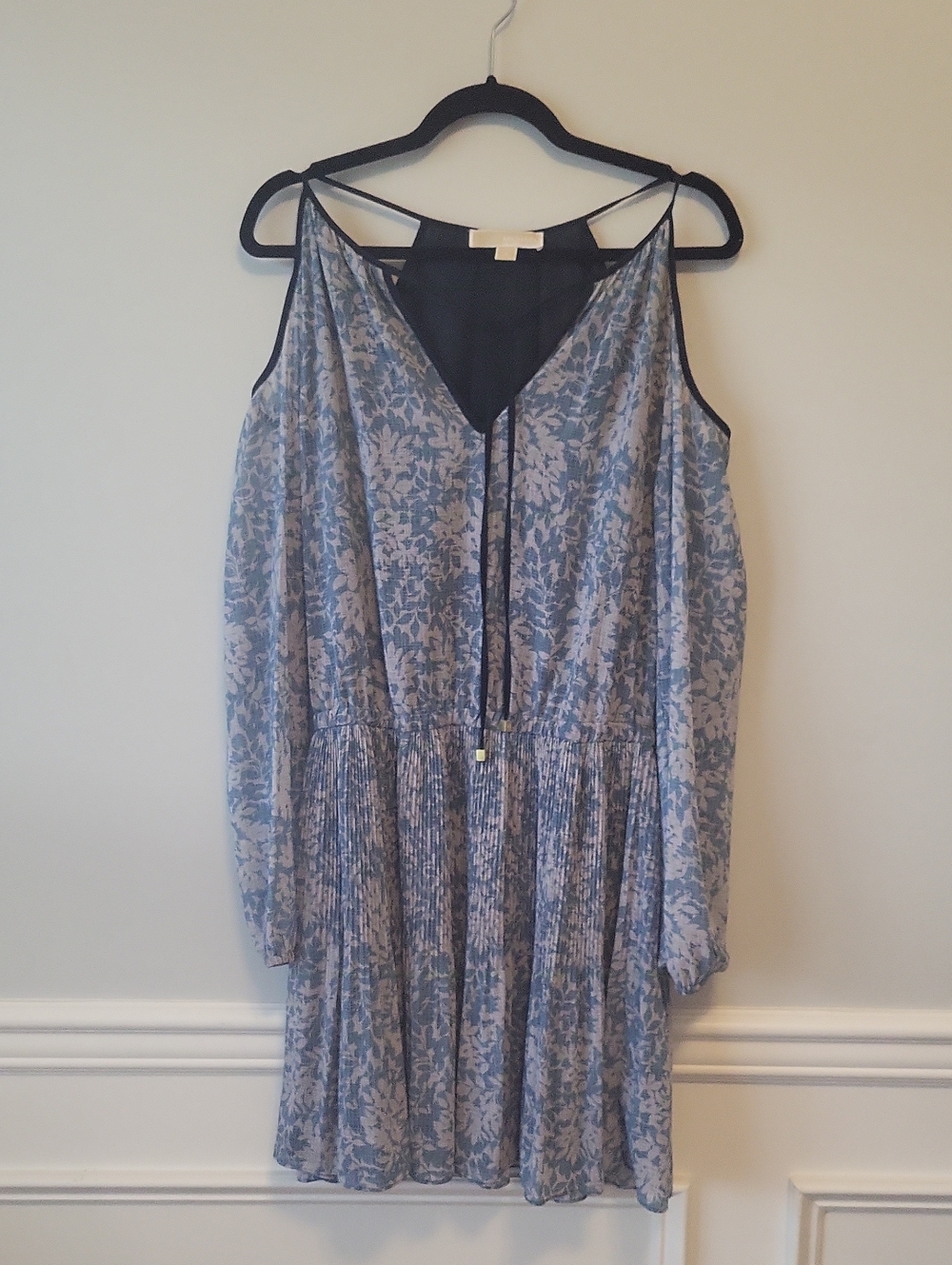 Michael Kors Blue Floral Cold-Shoulder Long Sleeve Dress